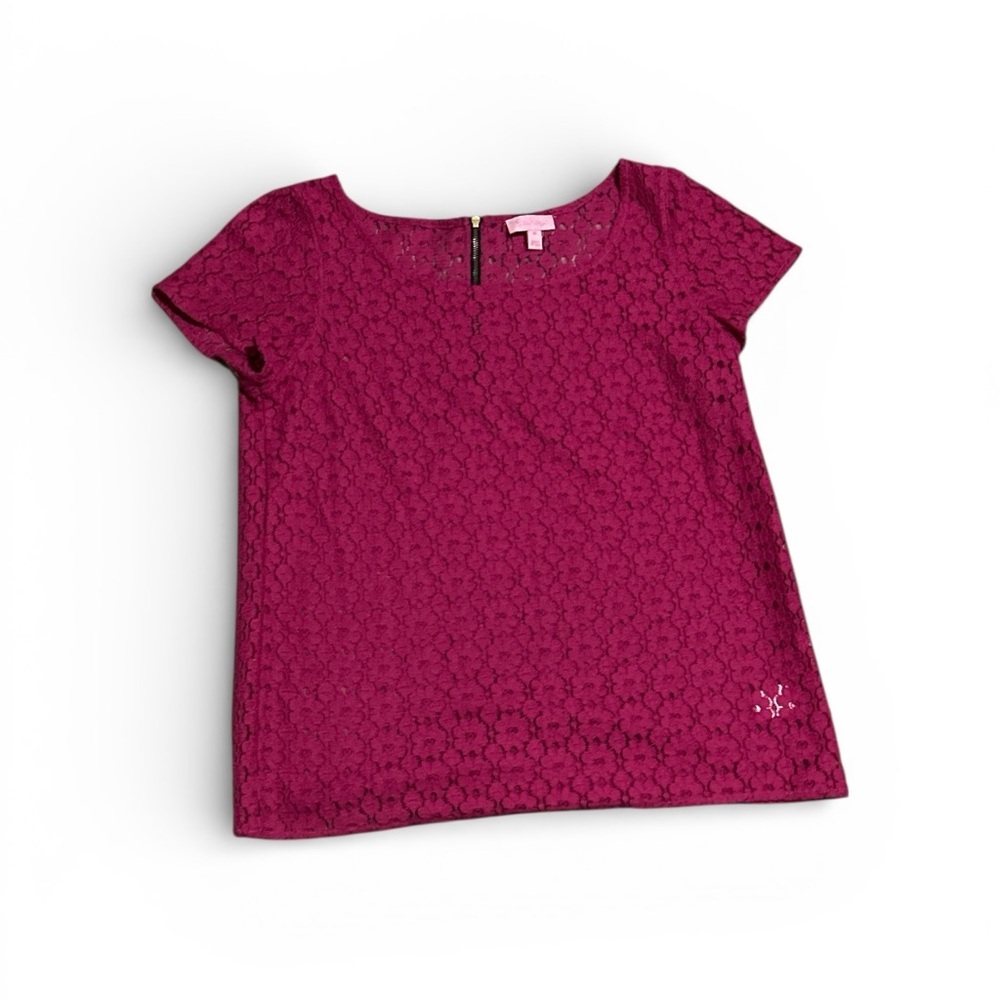 Lilly Pulitzer Floral Eyelet Lace Pink Short Sleeve Top Blouse - Picture 3 of 5